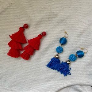 Blue and Red Tassel Earrings